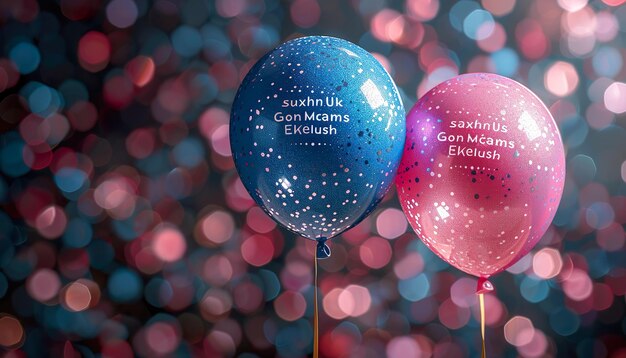 Foto gender reveal balloons und glitter einladung für baby shower rosa und blau baby reveal geburtstag