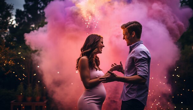 Gender Reveal Party Überraschungskonzept Fotoshooting Kreativ und farbenfroh