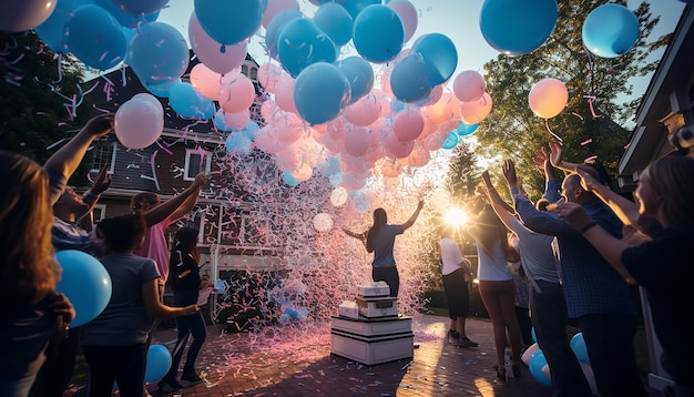 Gender Reveal Party Überraschungskonzept Fotoshooting Kreativ und farbenfroh