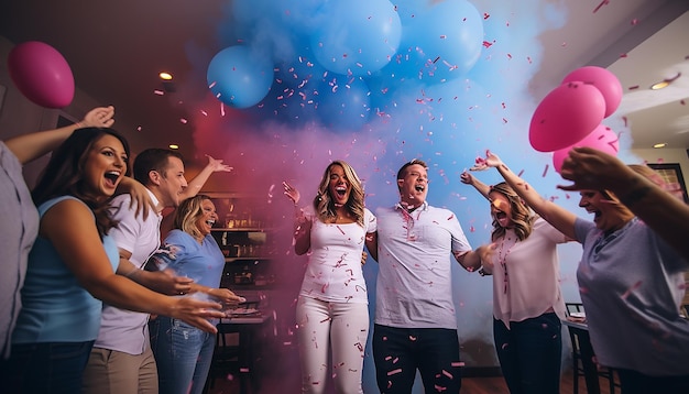 Gender Reveal Party Überraschungskonzept Fotoshooting Kreativ und farbenfroh