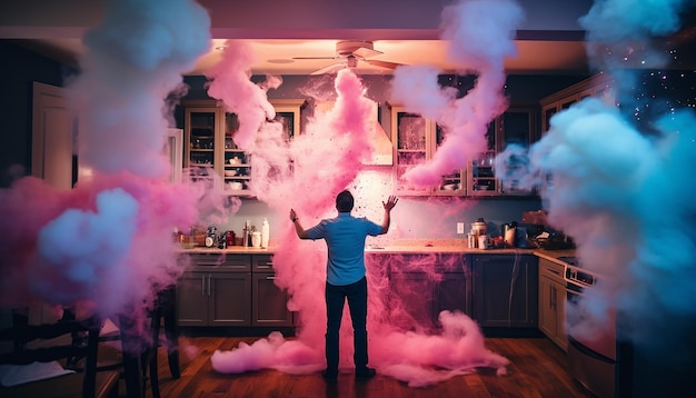 Gender Reveal Party Überraschungskonzept Fotoshooting Kreativ und farbenfroh
