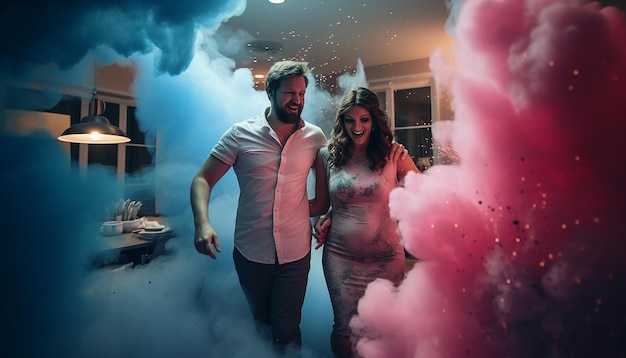 Gender Reveal Party Überraschungskonzept Fotoshooting Kreativ und farbenfroh
