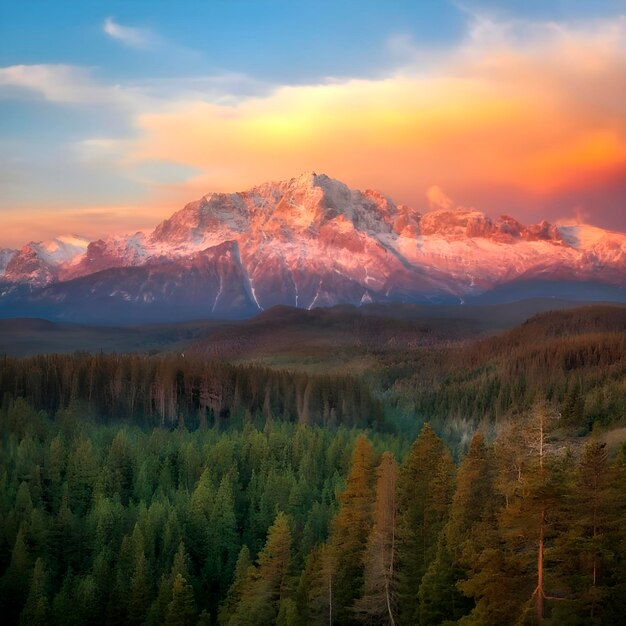 Se genera una imagen de paisaje con colinas y puesta de sol