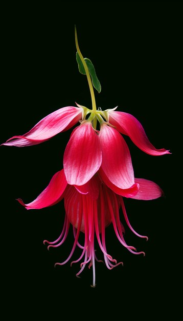 Foto se genera una sola flor de fucsia aislada sobre un fondo negro