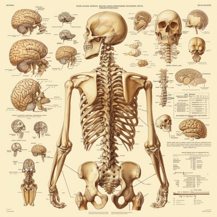 Foto genera una ilustracion detallada y anatomicamente precisa del esqueleto humano destacando la complej