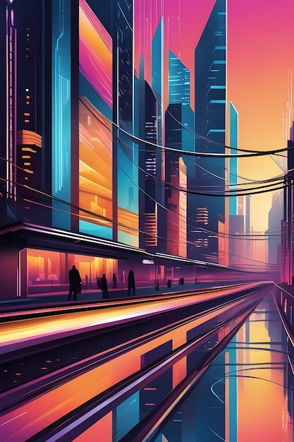 Generación de ai de vector de cartel de ciudad futurista digital