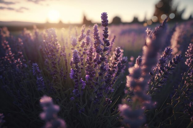 Generación de IA de campo de lavanda violeta