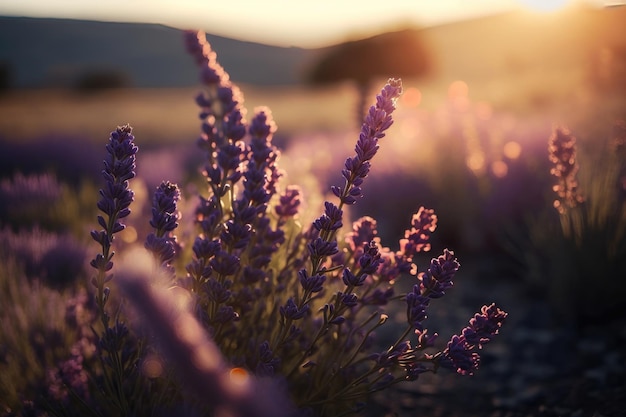 Generación de IA de campo de lavanda violeta