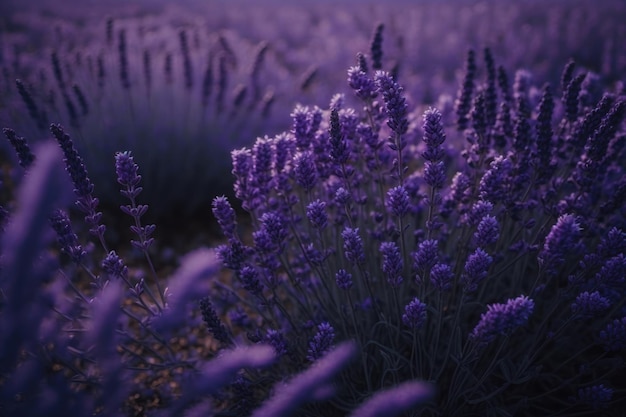 Generación de IA de campo de lavanda violeta