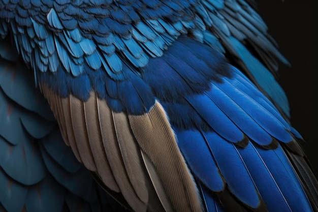 Generación de IA de plumas de pájaro azul y negro