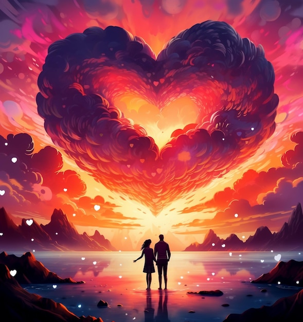 Generada por la IA Generativa Una encantadora pareja de amor romántico juntos con forma de corazón