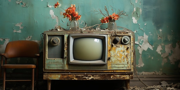 Generada por IA Generativa por IA Vintage retro vieja caja de televisión antigua cerca de la pared