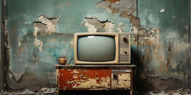 Generada por IA Generativa por IA Vintage retro vieja caja de televisión antigua cerca de la pared