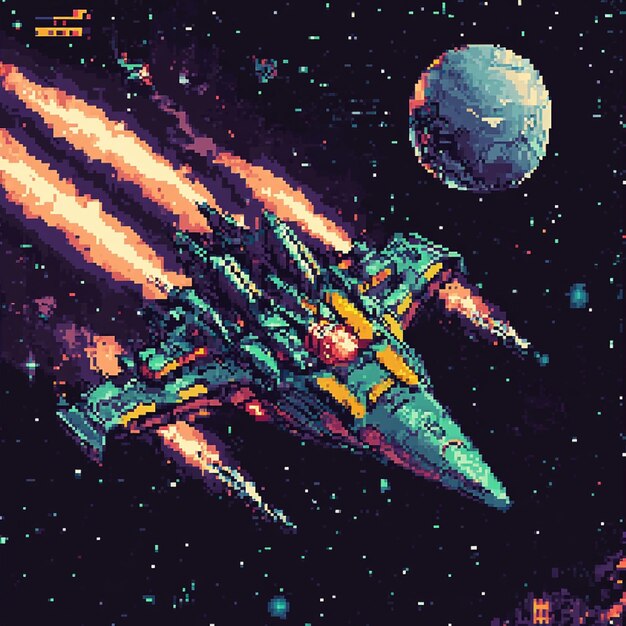 Generado por Ai Oldschool shooter espacial con naves pixeladas
