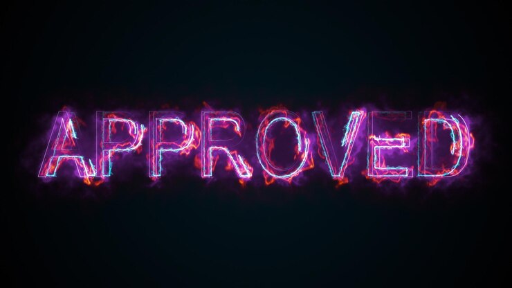 Foto generado por computadora la palabra aprobado burning inscripción consta de letras mayúsculas 3d rendering gráfico de fondo del concepto de negocio