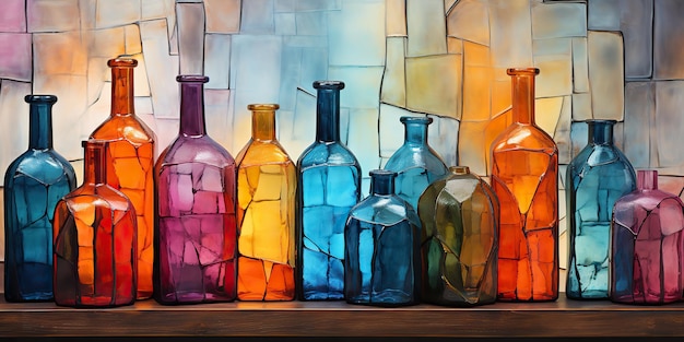 Generado por IA AI Generativo Abstracto geométrico vidrio botellas de cristal contenedores Dibujo pintura