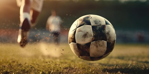 Generado por IA AI Generativo Fútbol balón de fútbol patada de pie juego de movimiento deporte ajuste competencia foto ilustración Arte gráfico