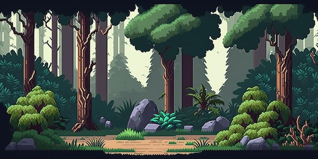 Foto generado por ia generativa escena de bosque abstracto de 8 bits puede usarse para juegos retro o diseño gráfico arte gráfico