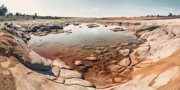 Foto generado por ia generativo de ia lago y río secos en temporada de verano calurosa sin lluvia