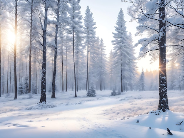 generador de ai del bosque de la mañana de invierno