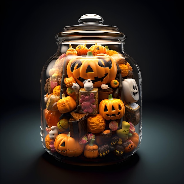 Foto generador de dulces de halloween en un frasco de vidrio grande de ai