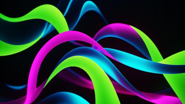 Generar un fondo abstracto con curvas eléctricas audaces en colores de neón como verde lima rosa caliente
