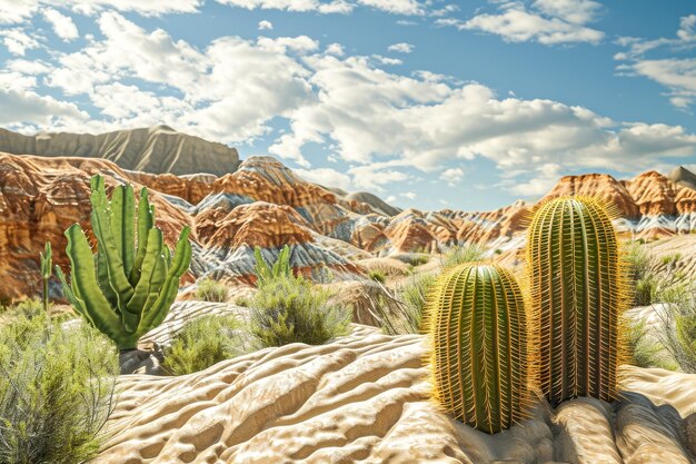 Generar un relieve de un desierto con un cactus en primer plano