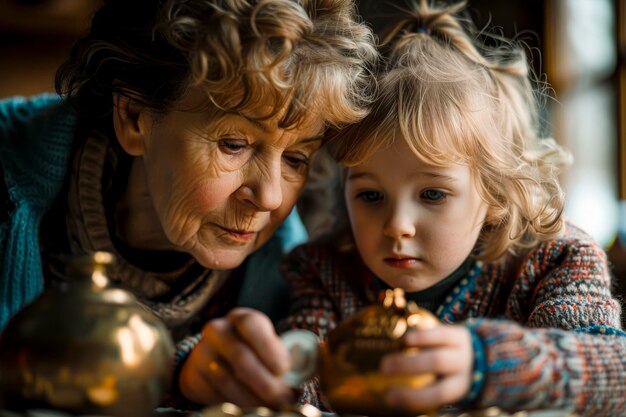 Foto generationsreichtum: finanzielle verantwortung von großmutter zu enkelin durch sparen und investitionen