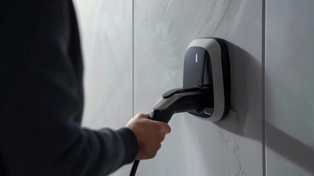 Generativa AI EV Suministro de energía para automóviles eléctricos Estación de carga portátil El automóvil se está cargando en la pared