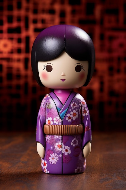 Generativa ai muñeca kokeshi japonesa con cabello corto y kimono