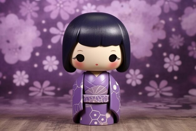 Generativa ai muñeca kokeshi japonesa con cabello corto y kimono