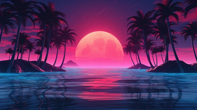 Generative AI 80s retro futurista scifi nostálgico 90s Noche y atardecer colores neón cyberpunk