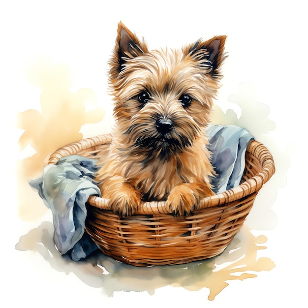 Generative AI adorável aquarela Cairn Terrier em branco