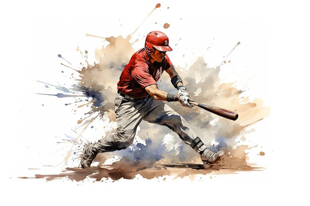 Generative AI Aquarell-Baseballspieler mit Schläger vintage gedämpften Farben