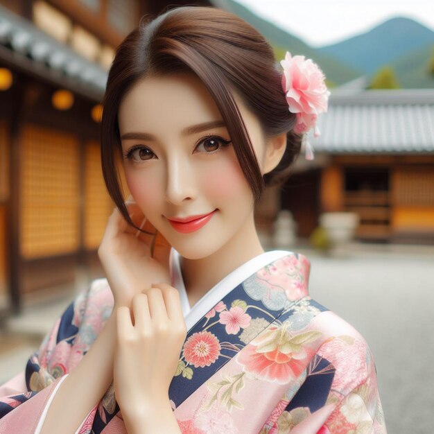 Foto generative ai asiatisches mädchen, das kimono trägt