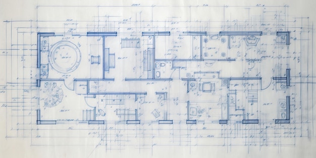 Generative AI Blue Print Grundriss architektonischer Hintergrund technische Zeichnung