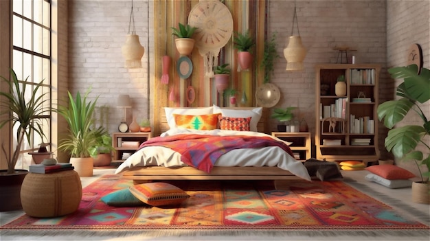 Generative AI Bohemian Dream Ein farbenfrohes und vielseitiges Schlafzimmerdesign
