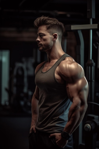 Generative ai bonito fitness modelo masculino fisiculturista posando dentro de casa ginásio