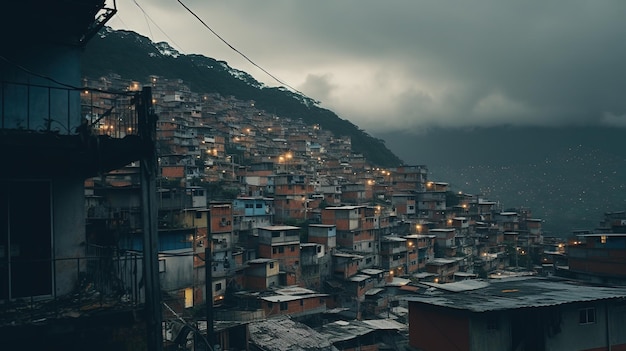 Generative AI Brasilianische Favelas-Gemeinschaft Panoramablick mit vielen Häusern städtische Stadt arme Hausgebäude