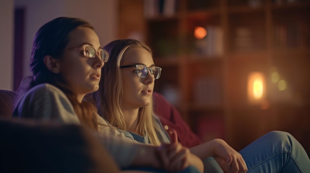 Foto generative ai casal feminino relaxando no sofá