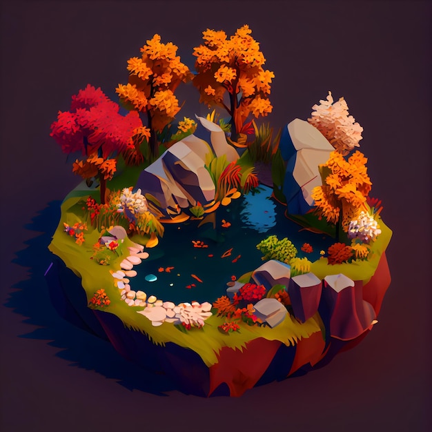 Generative ai der isometrischen Diorama-Insel der Herbstsaison