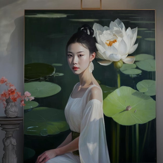 Generative AI der schönen chinesischen Mädchenölfarben-Malereizusammensetzung