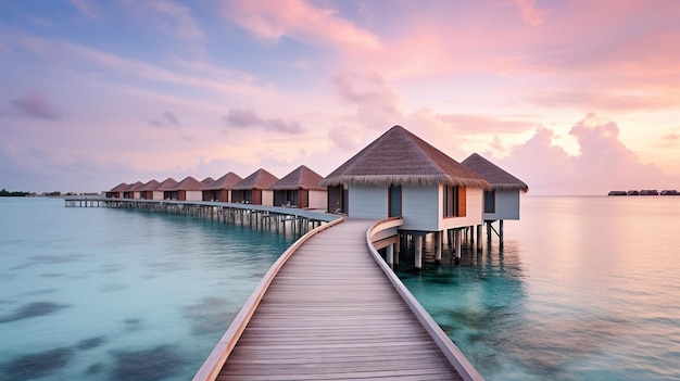 Generative AI Destino de viaje a Maldivas Bungalows en un complejo hotelero acuático Un lugar para los sueños