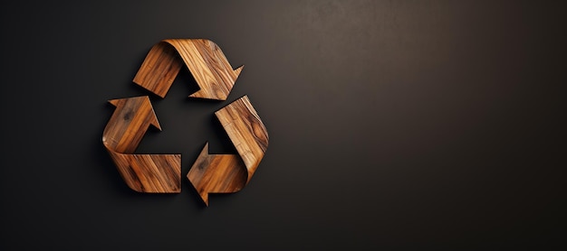 Generative AI Ein Recycling-Grünzeichen aus Holz, das das Konzept der Wiederverwendung von Null-Abfällen hinterlässt