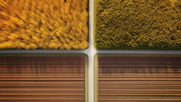 Generative AI Farm Herbstlandschaft landwirtschaftliche Felder schön grün gelb orange
