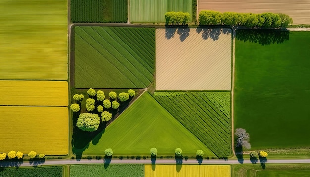 Generative AI Farmlandschaft landwirtschaftliche Felder schöne Landschaft Landstraße Natur