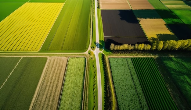 Generative AI Farmlandschaft landwirtschaftliche Felder schöne Landschaft Landstraße Natur