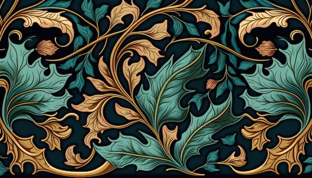 Generative AI Floral padrão colorido William Morris inspirou plantas naturais e fundo de flores