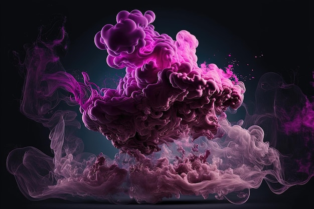 Generative AI Fluindo líquido e fumaça com salpicos na cor magenta e roxa Faixa rosa brilhante