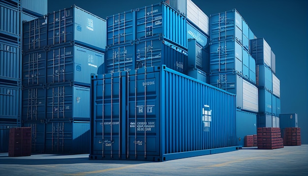 Generative AI Freight Blue Container in einem Hafen